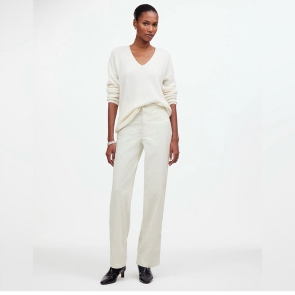 Madewell The Petite Emmett Wide Leg Pant Corduroy Welt Pocket Winter White